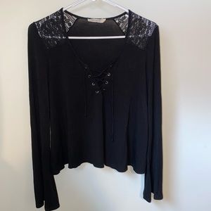 Black, tie up crop top with bell sleeves